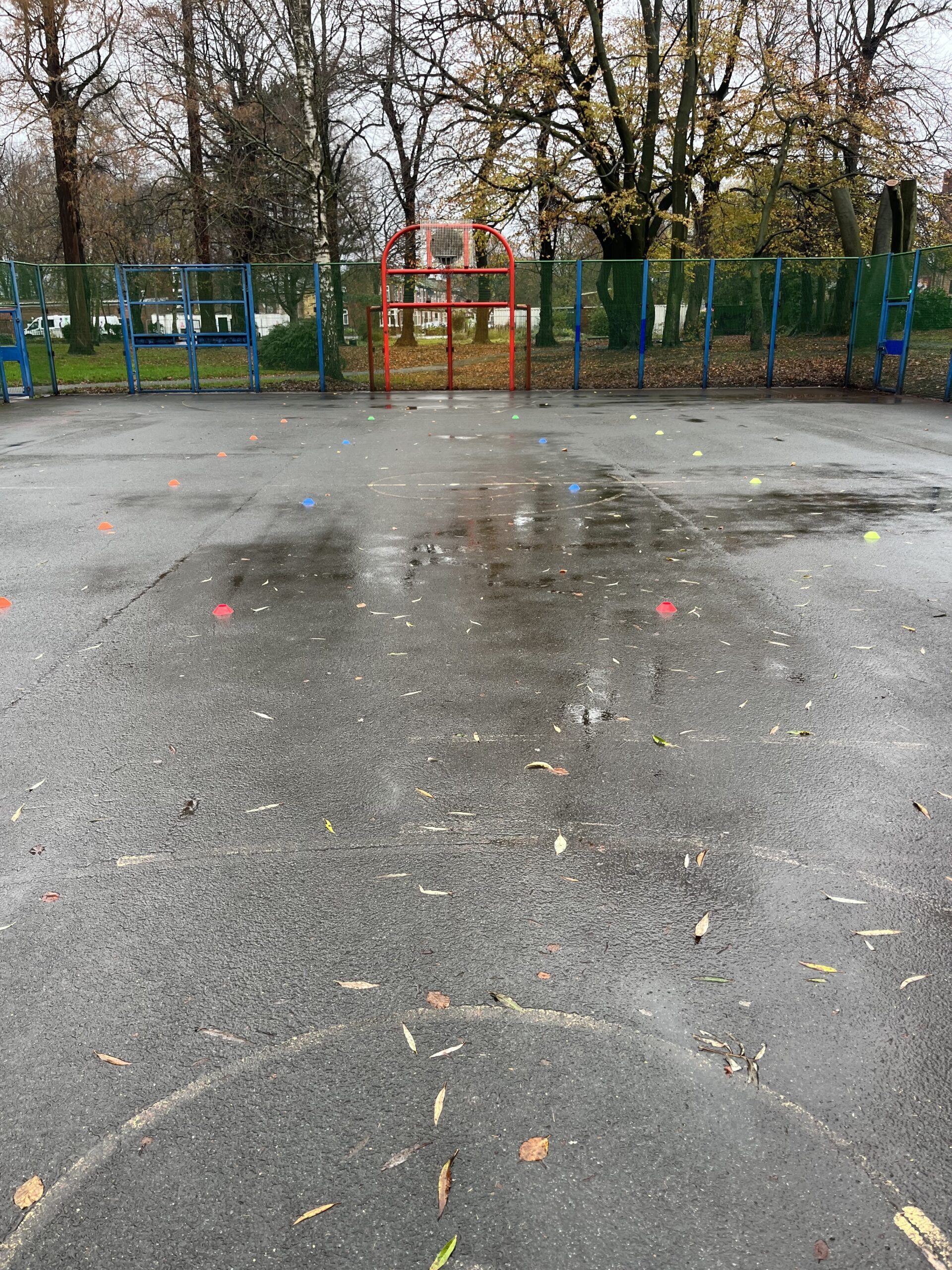 Cones set up for a cycling session in a multiuse games area